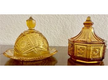 Vintage Amber Glass Lidded Dishes