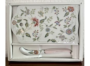 NIB Floral Porcelain Cheese Board With Knife