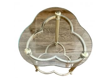 Brass Based And Clover Shaped Glass Topped Side Table