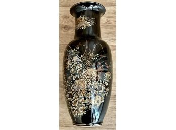 Imperial Kiku Black Porcelain Vase With Traditional Japanese Design