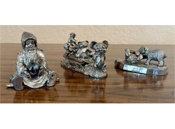 3Pc Lot Of Pewter Figurines
