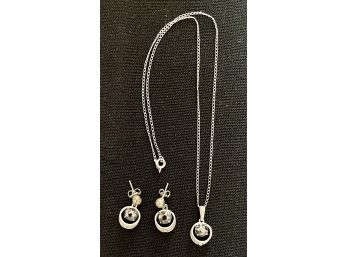 3 PC. Sterling Silver Set With Necklace & 2 Earrings
