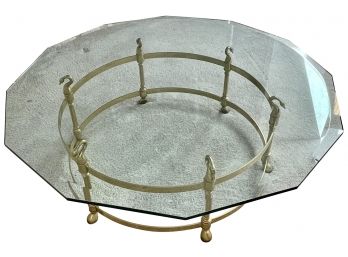 Brass Based With Swan Accents And Glass Top Coffee Table
