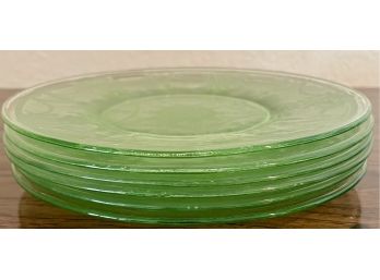 6 Pc. Vintage Green Depression Glass Plates With Delicate Pattern
