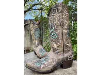 NWOB Soto Turquoise Rose Inlayed Cowgirl Boots Women's Size 8.5