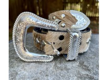 Cowhide-studs And Small Crystal Western Women's Belt