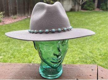 NWT Shyanne Gray Wool Western Hat  With Turquoise/ Silver Band
