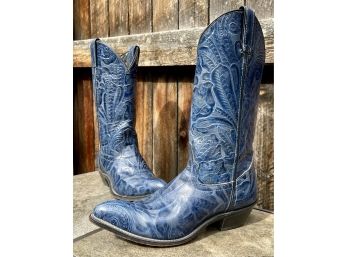 Code West Blue Paisley-Tooled Leather Boots Women's Size 8