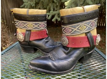 Custom Made Tony Lama Black Leather Western Ankle Boots Women's Size 7