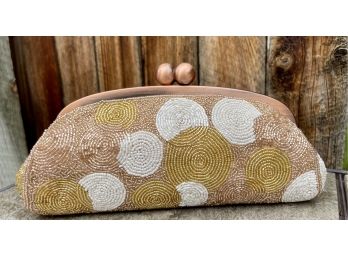 Kate Landry Bronze Beaded Evening Bags With Circular Patterns