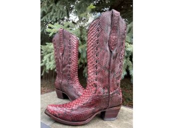 NWOB Corral Red Full Woven Python Snip Toe Boots Women's Size 8.5
