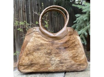 Brown Cowhide Handbag With Round Handles