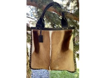 NEW! Diane Gail Springbok Fur With Roma Leather Trim Tote Bag