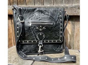 American West Large Messenger Bag With Shoulder Strap And Tooled Leather