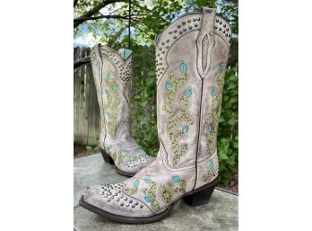 NWOB Corral Tobacco Brown Nopal Cactus Embroidery & Stud Boots Women's Size 8.5