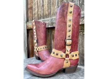 NIB American Rebel Jacqueline Studded- Red Tan Harness Boots Women's Size 8.5
