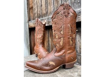 Twisted X Floral Cutout Leather Rust Western Boots Women's Size 8
