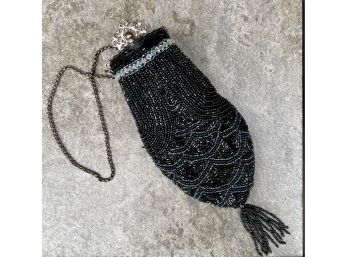 Ornate Beaded Evening Bag With Black Mermaid Tail Design