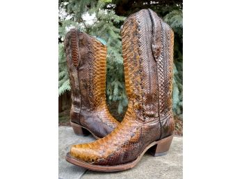 Corral Tan Full Python Woven Cowgirl Boots Women's Size 8.5