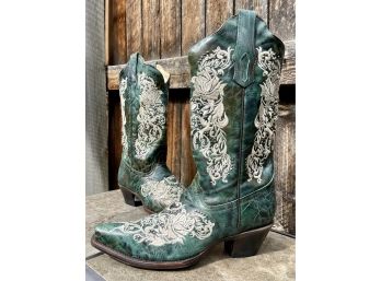 Corral Green Marbled With White Stitching Western Boots Women's Size 8.5