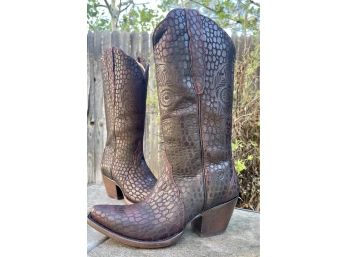 Ariat Red Croc Print Katrina Snip Toe Cowgirl Boots Women's Size 8.5