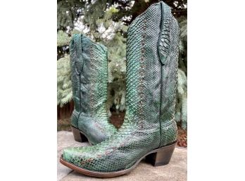 NWOB Turquoise Python Woven Snip Toe Cowgirl Boots Women's Size 8.5