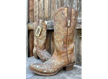 NIB Corral Vintage Tan & Aqua Western Boots Women's Size 9