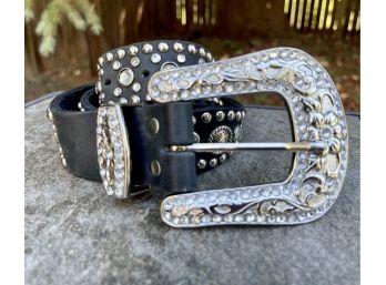 Black Leather With Studs/Crystals Western Belt Women's Size L