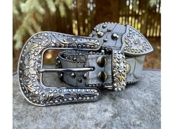 Gray Crystal And Studs Western Women's Belt