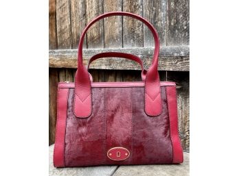 Fossil Red Leather & Fur Handbag