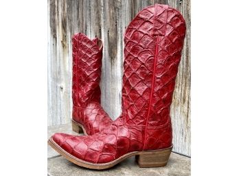 Nocona Red Fish Print Western Boots Women's Size 8.5