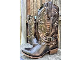 NIB Corral Vintage Copper/Red Studded Thunderbird Harness Boot Women's Size 8.5