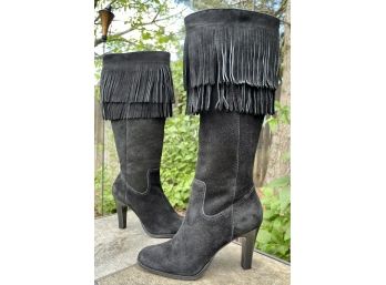 Matisse Sioux Black Suede Knee High Fringe Boot Women's Size 8.5