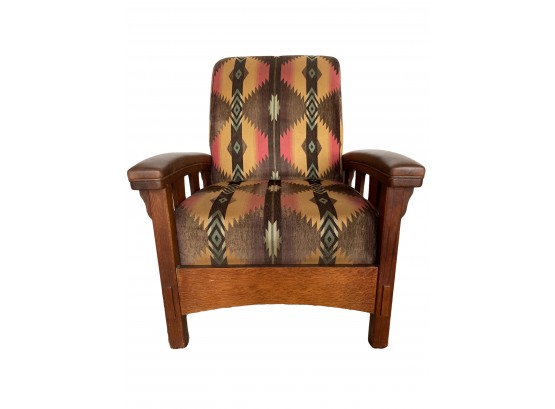 Mission Style Armchair With Southwestern Upholstery