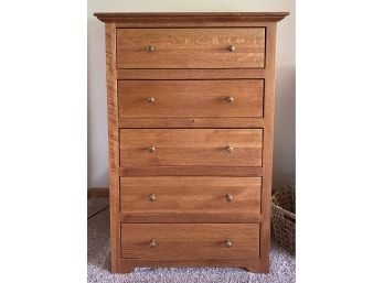 Woodley's Highboy 5 Drawer Dresser With Dovetailed Joints And Brass Knobs