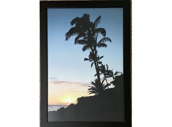 Framed Picture Of Hawaiian Palm Trees And Coastline At Sunset