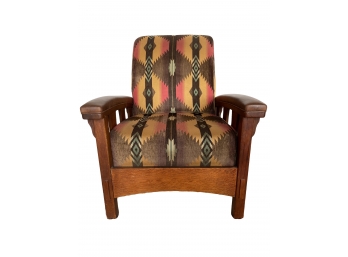 Mission Style Armchair With Southwestern Upholstery
