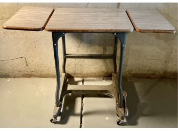 Vintage Metal Typing Stand With Folding Sides On Casters