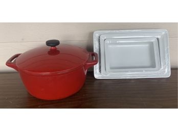 Tramontima Dutch Oven With White Rectangular Casserole Dishes