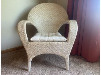 Lovely Wicker Side Chair With Linen Cushion