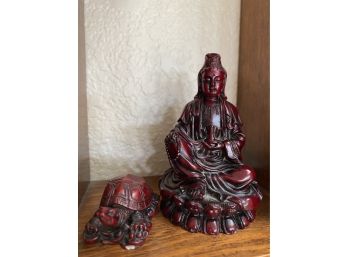 A Pair Of Two Resin Figures Including Turtle