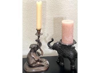Pair Of Two Heavy Elephant Candle Holders Including Cast Iron!