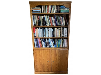 Multi Shelf Wood Bookcase With Bottom Storage Doors