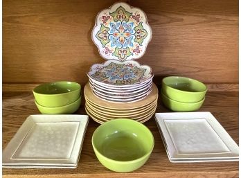 A Compatible Grouping Of Pier 1 Plates And Bowls Including Tapestry & Martillo Mango Pattern