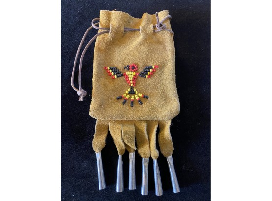 Hand Beaded Suede Southwestern Style Pouch