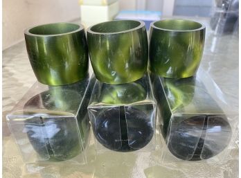 Lot Of 14 Dark Green Iridescent Napkin Rings
