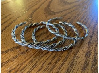 Lot Of 4 Twisted Rope Silver Tone Bangles