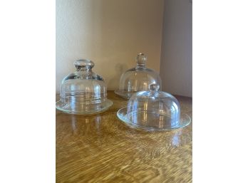 Lot Of 3 Glass Plates With Dome Lids