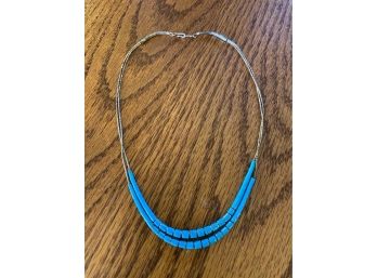 Liquid Silver W/turquoise Bead Necklace