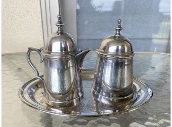 Silver Plated Sugar And Cream Set With Tray
